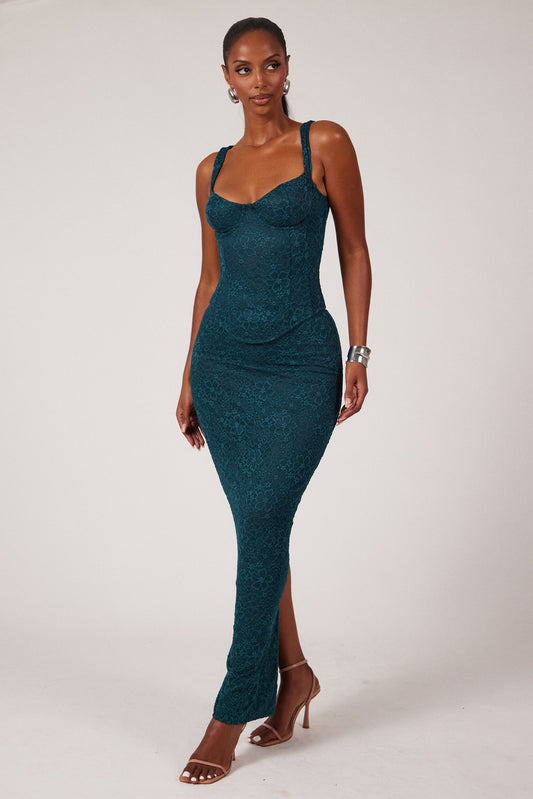 The Cinched Lace Corset Maxi Set - Teal