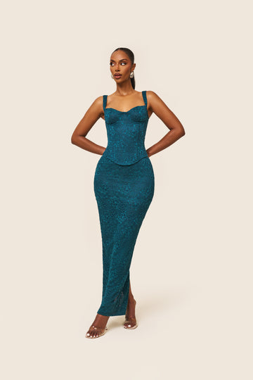 The Cinched Lace Corset Maxi Set - Teal