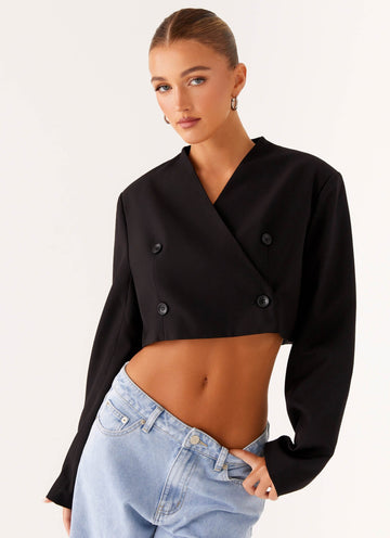 Giana Cropped Blazer - Black