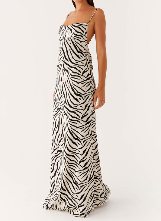 Gianni Cowl Maxi Dress - Zebra