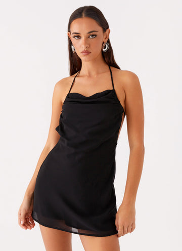 Ines Chiffon Mini Dress - Black