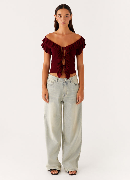 Keeta Frill Top - Burgundy