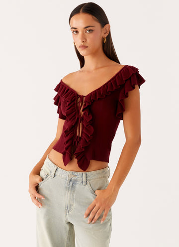 Keeta Frill Top - Burgundy