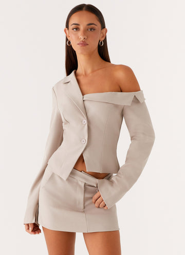 Looking Good Off Shoulder Blazer - Pebble