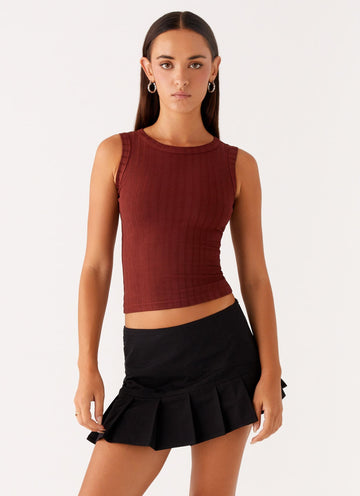 Malene Ribbed Top - Brown