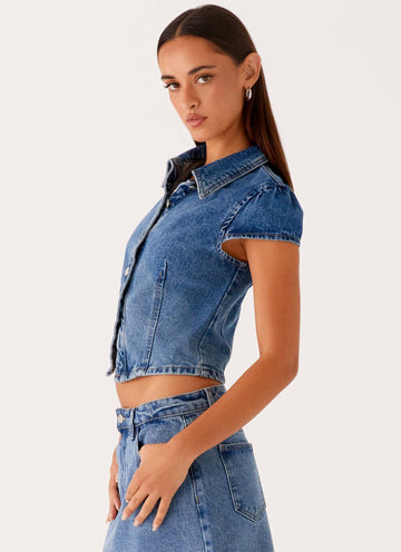 Stella Button Up Top - Blue