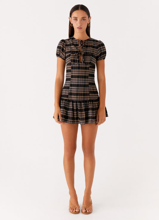 Taylor Keyhole Mini Dress - Brown Check