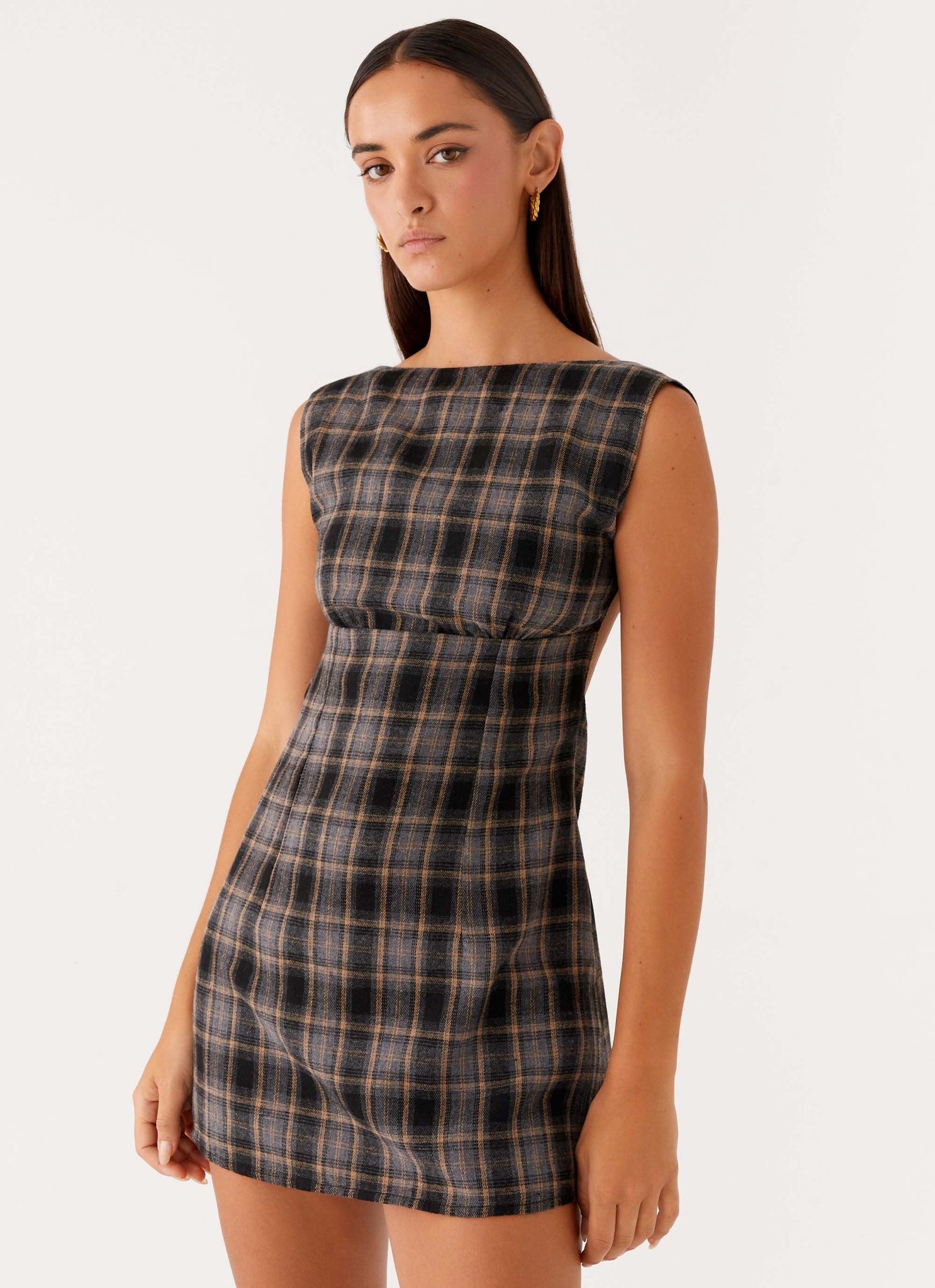 Vella Mini Dress - Brown Check